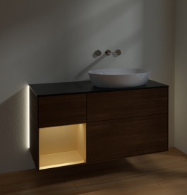Тумба под раковину Villeroy & Boch Finion 120х50,1 см с подсветкой МДФ шпон грецкого ореха/стекло черное матовое GA42HFGN