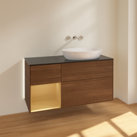 Тумба под раковину Villeroy & Boch Finion 120х50,1 см с подсветкой МДФ шпон грецкого ореха/стекло черное матовое GA42HFGN