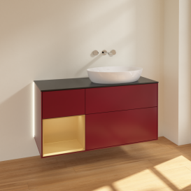 Тумба под раковину Villeroy & Boch Finion 120х50,1 см с подсветкой МДФ пион матовый лак/стекло черное матовое GA42HFHB