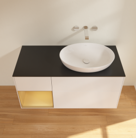 Тумба под раковину Villeroy & Boch Finion 120х50,1 см с подсветкой МДФ белый матовый лак/стекло черное матовое GA42HFMT