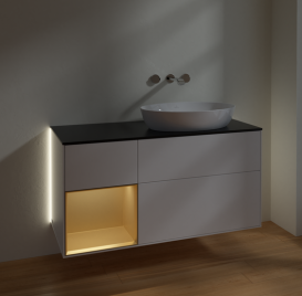 Тумба под раковину Villeroy & Boch Finion 120х50,1 см с подсветкой МДФ белый матовый лак/стекло черное матовое GA42HFMT