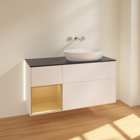 Тумба под раковину Villeroy & Boch Finion 120х50,1 см с подсветкой МДФ белый матовый лак/стекло черное матовое GA42HFMT