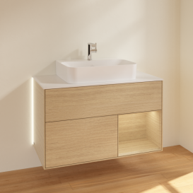 Тумба под раковину Villeroy & Boch Finion 100х50,1 см с подсветкой МДФ шпон дуба/стекло белое матовое G121PCPC