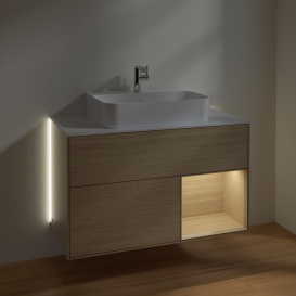 Тумба под раковину Villeroy & Boch Finion 100х50,1 см с подсветкой МДФ шпон дуба/стекло белое матовое G121PCPC