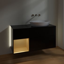 Тумба под раковину Villeroy & Boch Finion 120х50,1 см с подсветкой МДФ черный матовый лак/стекло черное матовое GA42HFPD