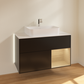 Тумба под раковину Villeroy & Boch Finion 100х50,1 см с подсветкой МДФ черный матовый лак/стекло белое матовое G121PCPD