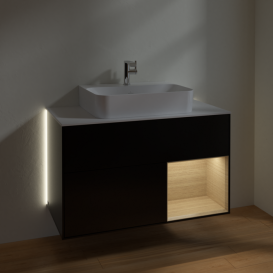 Тумба под раковину Villeroy & Boch Finion 100х50,1 см с подсветкой МДФ черный матовый лак/стекло белое матовое G121PCPD