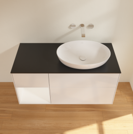 Тумба под раковину Villeroy & Boch Finion 120х50,1 см с подсветкой МДФ глянцевый белый лак/стекло черное матовое GA42MTGF