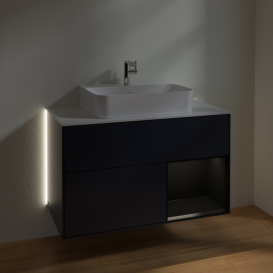 Тумба под раковину Villeroy & Boch Finion 100х50,1 см с подсветкой МДФ темно-синий матовый лак/стекло белое матовое G121PDHG