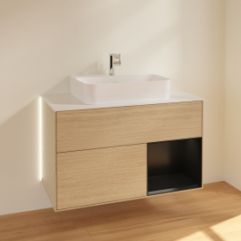 Тумба под раковину Villeroy & Boch Finion 100х50,1 см с подсветкой МДФ шпон дуба/стекло белое матовое G121PDPC