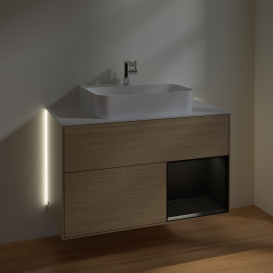 Тумба под раковину Villeroy & Boch Finion 100х50,1 см с подсветкой МДФ шпон дуба/стекло белое матовое G121PDPC