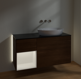 Тумба под раковину Villeroy & Boch Finion 120х50,1 см с подсветкой МДФ шпон грецкого ореха/стекло черное матовое GA42MTGN