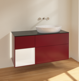 Тумба под раковину Villeroy & Boch Finion 120х50,1 см с подсветкой МДФ пион матовый лак/стекло черное матовое GA42MTHB