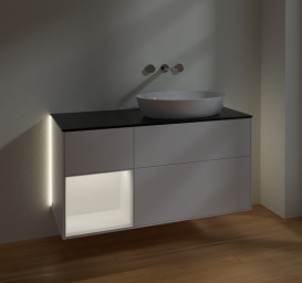 Тумба под раковину Villeroy & Boch Finion 120х50,1 см с подсветкой МДФ белый матовый лак/стекло черное матовое GA42MTMT