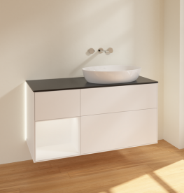 Тумба под раковину Villeroy & Boch Finion 120х50,1 см с подсветкой МДФ белый матовый лак/стекло черное матовое GA42MTMT