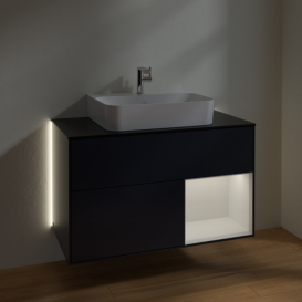 Тумба под раковину Villeroy & Boch Finion 100х50,1 см с подсветкой МДФ темно-синий матовый лак/стекло черное матовое G122GFHG