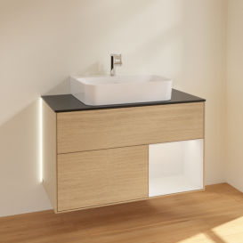 Тумба под раковину Villeroy & Boch Finion 100х50,1 см с подсветкой МДФ шпон дуба/стекло черное матовое G122GFPC