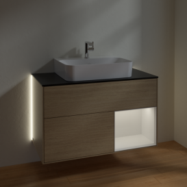 Тумба под раковину Villeroy & Boch Finion 100х50,1 см с подсветкой МДФ шпон дуба/стекло черное матовое G122GFPC