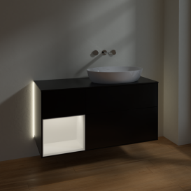 Тумба под раковину Villeroy & Boch Finion 120х50,1 см с подсветкой МДФ черный матовый лак/стекло черное матовое GA42MTPD
