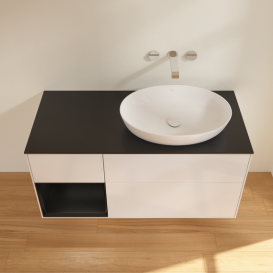 Тумба под раковину Villeroy & Boch Finion 120х50,1 см с подсветкой МДФ глянцевый белый лак/стекло черное матовое GA42PDGF