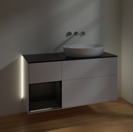 Тумба под раковину Villeroy & Boch Finion 120х50,1 см с подсветкой МДФ глянцевый белый лак/стекло черное матовое GA42PDGF