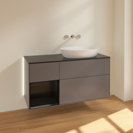 Тумба под раковину Villeroy & Boch Finion 120х50,1 см с подсветкой МДФ антрацит матовый лак/стекло черное матовое GA42PDGK
