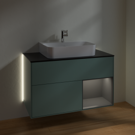 Тумба под раковину Villeroy & Boch Finion 100х50,1 см с подсветкой МДФ оливковый матовый лак/стекло черное матовое G122GKGM