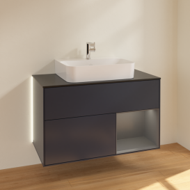 Тумба под раковину Villeroy & Boch Finion 100х50,1 см с подсветкой МДФ темно-синий матовый лак/стекло черное матовое G122GKHG