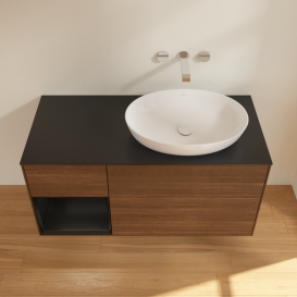 Тумба под раковину Villeroy & Boch Finion 120х50,1 см с подсветкой МДФ шпон грецкого ореха/стекло черное матовое GA42PDGN