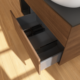 Тумба под раковину Villeroy & Boch Finion 120х50,1 см с подсветкой МДФ шпон грецкого ореха/стекло черное матовое GA42PDGN