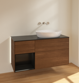 Тумба под раковину Villeroy & Boch Finion 120х50,1 см с подсветкой МДФ шпон грецкого ореха/стекло черное матовое GA42PDGN