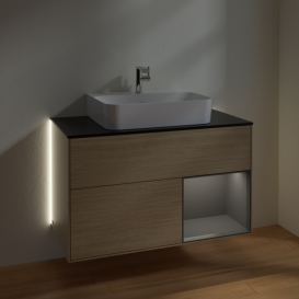 Тумба под раковину Villeroy & Boch Finion 100х50,1 см с подсветкой МДФ шпон дуба/стекло черное матовое G122GKPC