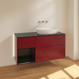 Тумба под раковину Villeroy & Boch Finion 120х50,1 см с подсветкой МДФ пион матовый лак/стекло черное матовое GA42PDHB