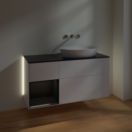 Тумба под раковину Villeroy & Boch Finion 120х50,1 см с подсветкой МДФ белый матовый лак/стекло черное матовое GA42PDMT
