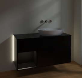 Тумба под раковину Villeroy & Boch Finion 120х50,1 см с подсветкой МДФ черный матовый лак/стекло черное матовое GA42PDPD