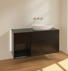 Тумба под раковину Villeroy & Boch Finion 120х50,1 см с подсветкой МДФ черный матовый лак/стекло черное матовое GA42PDPD