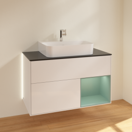 Тумба под раковину Villeroy & Boch Finion 100х50,1 см с подсветкой МДФ белый глянцевый лак/стекло черное матовое G122GMGF