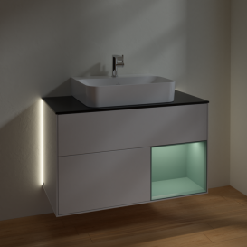 Тумба под раковину Villeroy & Boch Finion 100х50,1 см с подсветкой МДФ белый глянцевый лак/стекло черное матовое G122GMGF
