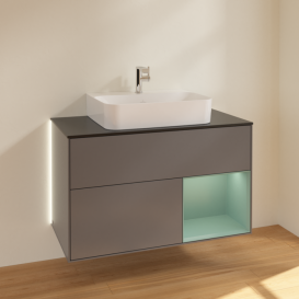 Тумба под раковину Villeroy & Boch Finion 100х50,1 см с подсветкой МДФ антрацитовый матовый лак/стекло черное матовое G122GMGK
