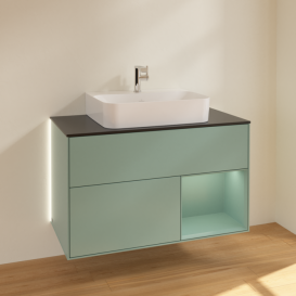 Тумба под раковину Villeroy & Boch Finion 100х50,1 см с подсветкой МДФ оливковый матовый лак/стекло черное матовое G122GMGM