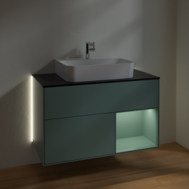 Тумба под раковину Villeroy & Boch Finion 100х50,1 см с подсветкой МДФ оливковый матовый лак/стекло черное матовое G122GMGM