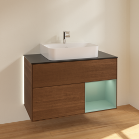 Тумба под раковину Villeroy & Boch Finion 100х50,1 см с подсветкой МДФ шпон грецкого ореха/стекло черное матовое G122GMGN