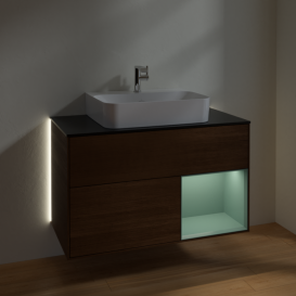 Тумба под раковину Villeroy & Boch Finion 100х50,1 см с подсветкой МДФ шпон грецкого ореха/стекло черное матовое G122GMGN