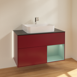 Тумба під раковину Villeroy & Boch Finion 100х50,1 см з підсвічуванням МДФ півонія матовий лак/скло чорне матове G122GMHB