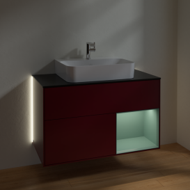 Тумба под раковину Villeroy & Boch Finion 100х50,1 см с подсветкой МДФ пион матовый лак/стекло черное матовое G122GMHB