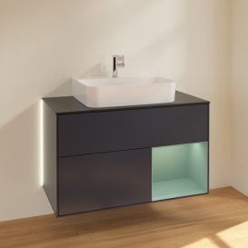 Тумба под раковину Villeroy & Boch Finion 100х50,1 см с подсветкой МДФ темно-синий матовый лак/стекло черное матовое G122GMHG
