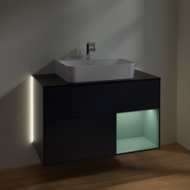 Тумба под раковину Villeroy & Boch Finion 100х50,1 см с подсветкой МДФ темно-синий матовый лак/стекло черное матовое G122GMHG