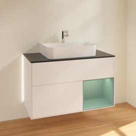 Тумба под раковину Villeroy & Boch Finion 100х50,1 см с подсветкой МДФ белый матовый лак/стекло черное матовое G122GMMT