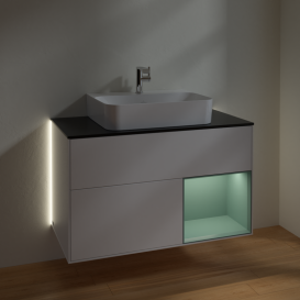 Тумба под раковину Villeroy & Boch Finion 100х50,1 см с подсветкой МДФ белый матовый лак/стекло черное матовое G122GMMT