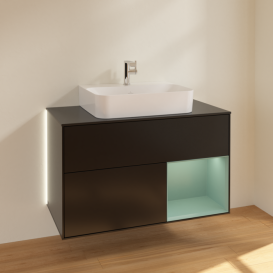 Тумба под раковину Villeroy & Boch Finion 100х50,1 см с подсветкой МДФ черный матовый лак/стекло черное матовое G122GMPD